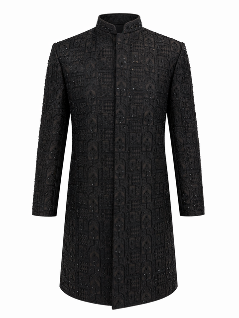 Classic Black Embroidered Sherwani – Complete Groom Set