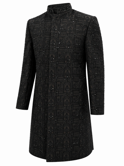 Classic Black Embroidered Sherwani – Complete Groom Set