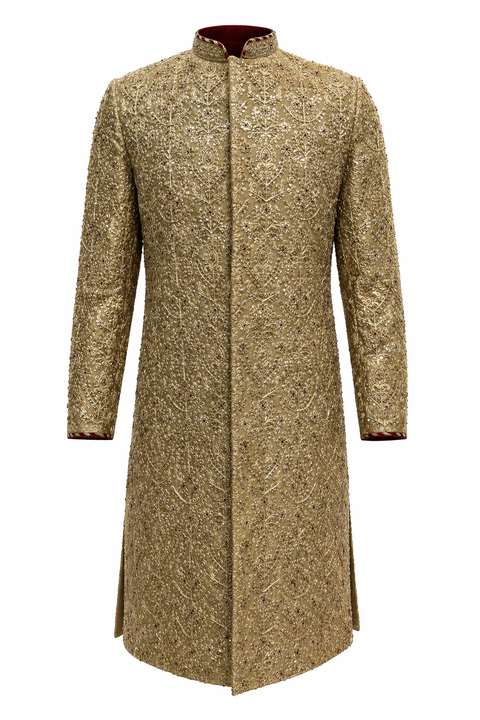 Classic Gold Embroidered Sherwani – Complete Groom Set