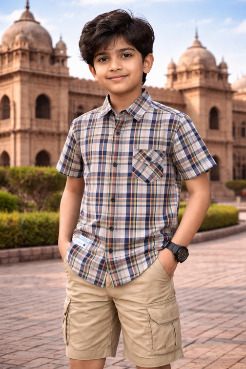 Boys Brown Checkered Half Sleeve Casual Shirt – Smart Summer Style