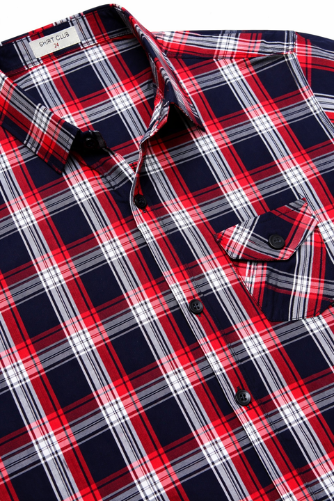 Boys Red & Navy Checkered Casual Shirt – Half Sleeves