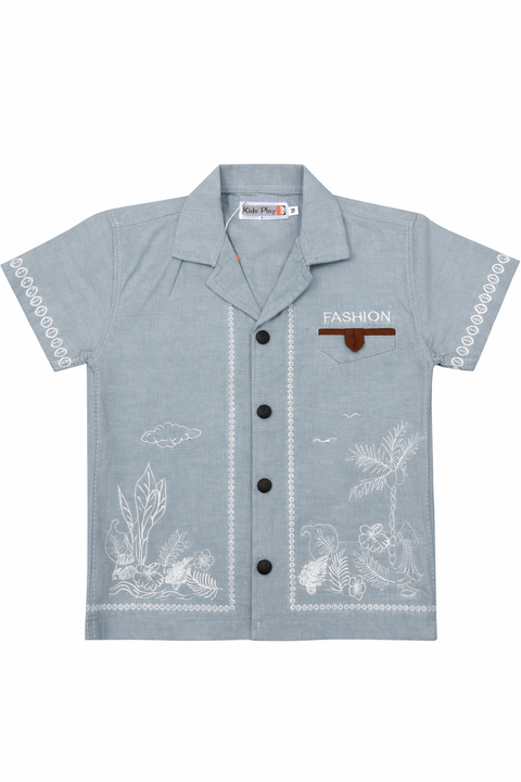 Kids 3-Piece Outfit – Stylish Printed Shirt, Graphic Tee & Cargo Shorts Set
