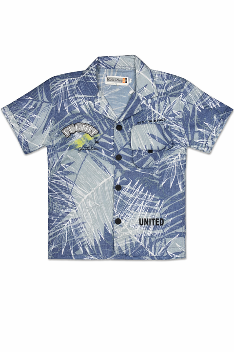 3-Piece Boys Casual Summer Outfit – Printed Shirt, Graphic Tee & Cargo Shorts Set