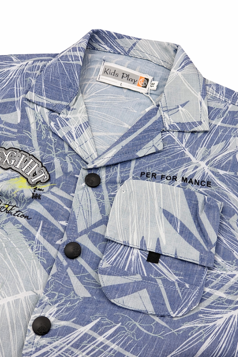 3-Piece Boys Casual Summer Outfit – Printed Shirt, Graphic Tee & Cargo Shorts Set