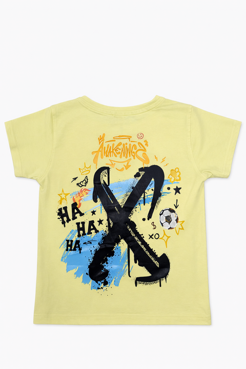 Kids Light Yellow Graphic T-Shirt – X Design Abstract Back Print