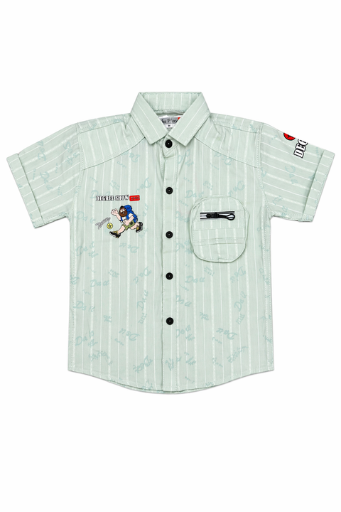 Boys Light Mint Stripe Casual Shirt & Black Shorts Summer Set