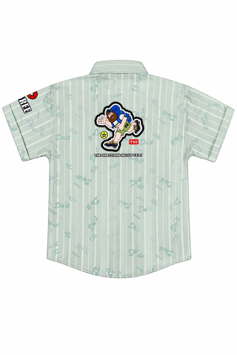 Boys Light Mint Stripe Casual Shirt & Black Shorts Summer Set