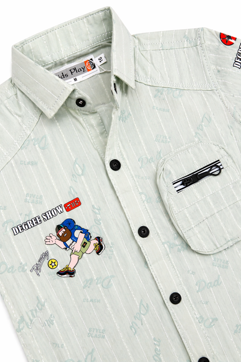 Boys Light Mint Stripe Casual Shirt & Black Shorts Summer Set
