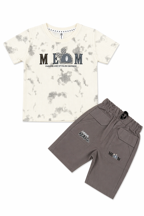 Boys Cream Graphic T-Shirt & Grey Shorts Casual Summer Set