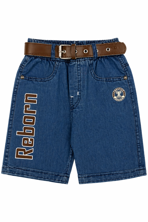 Boys Casual 2-Piece Outfit – Graphic T-Shirt & Denim Shorts Set with Belt
