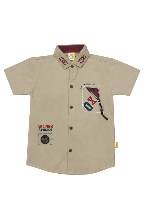Stylish Boys Summer Casual Shirt & Shorts Set (Beige & Maroon)