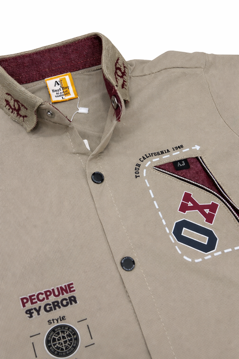 Stylish Boys Summer Casual Shirt & Shorts Set (Beige & Maroon)