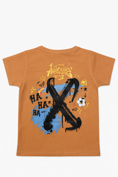 Kids Camel Brown Graphic T-Shirt – X Abstract Art Back Print