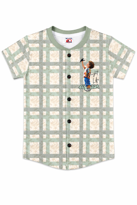 Kids Summer Co-ord Set – Light Green Checked Shirt & Shorts (Bright Life Print)