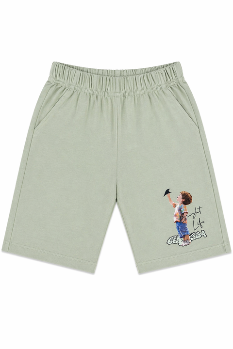 Kids Summer Co-ord Set – Light Green Checked Shirt & Shorts (Bright Life Print)
