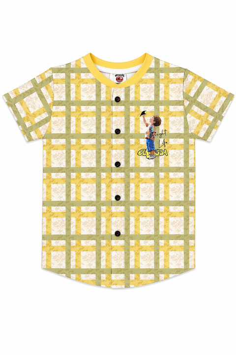 Kids Summer Co-ord Set – Yellow Checked Shirt & Shorts (Bright Life Print)