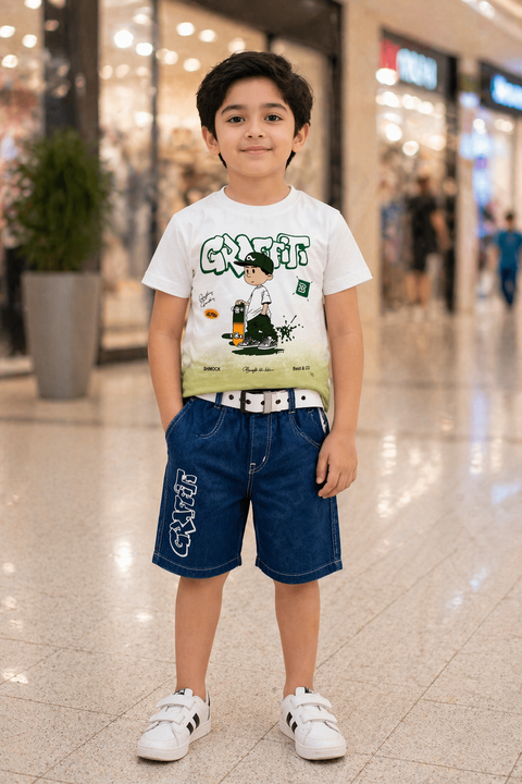 Boys Casual Graphic T-Shirt & Denim Shorts Set