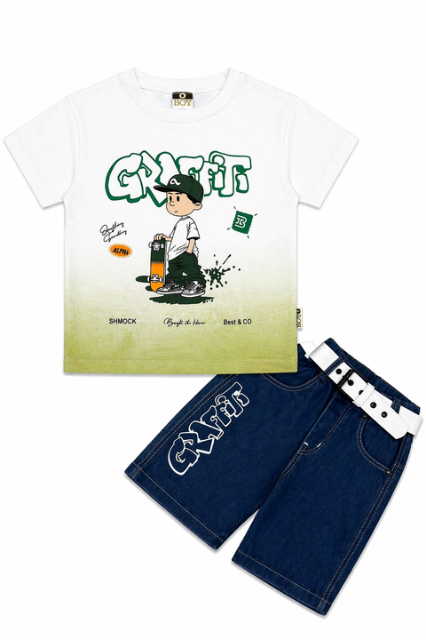 Boys Casual Graphic T-Shirt & Denim Shorts Set