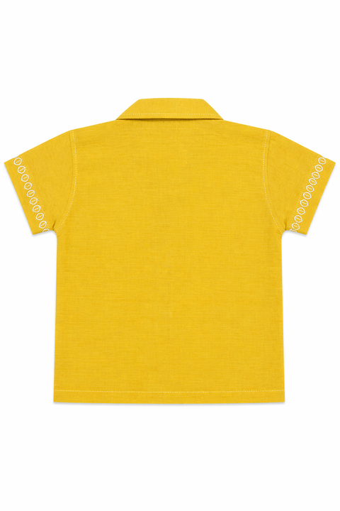 Kids Yellow Summer Outfit Set – Printed Shirt, Tank Top & Denim Shorts (3 Piece Set)