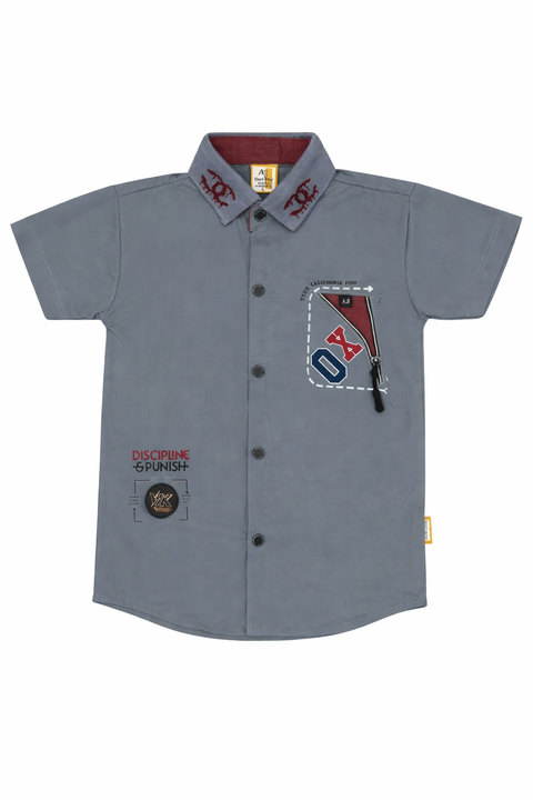 Stylish Boys Summer Casual Shirt & Shorts Set (Slate Grey & Maroon)
