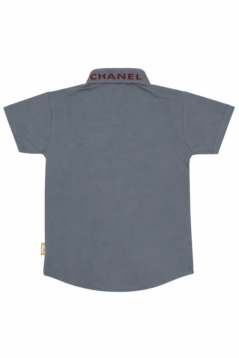 Stylish Boys Summer Casual Shirt & Shorts Set (Slate Grey & Maroon)