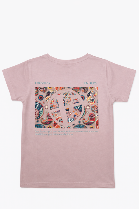 Elegant dusty pink t-shirt featuring a detailed graphic print with “Christmas Renders”