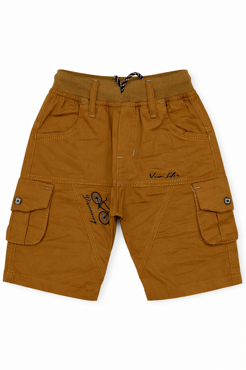 3-Piece Boys Casual Summer Outfit – Printed Shirt, Graphic Tee & Cargo Shorts Set