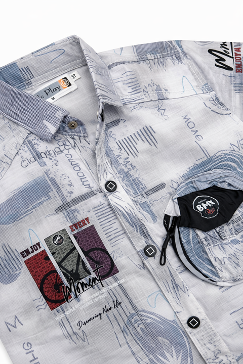 3-Piece Boys Casual Summer Outfit – Printed Shirt, Graphic Tee & Cargo Shorts Set