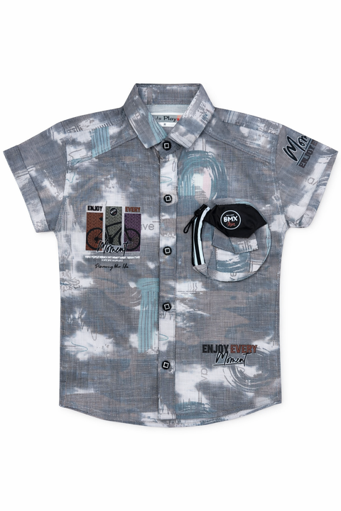 3-Piece Boys Casual Summer Outfit – Printed Shirt, Graphic Tee & Cargo Shorts Set