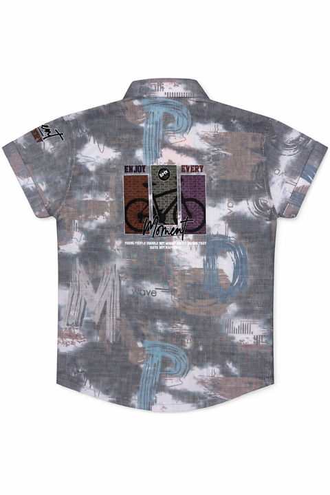 3-Piece Boys Casual Summer Outfit – Printed Shirt, Graphic Tee & Cargo Shorts Set