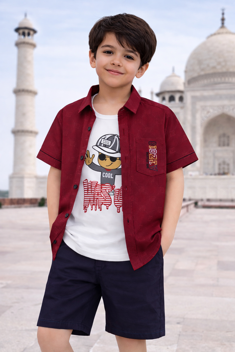 Boys Summer Outfit – Meiroon Shirt & Printed Tee Combo