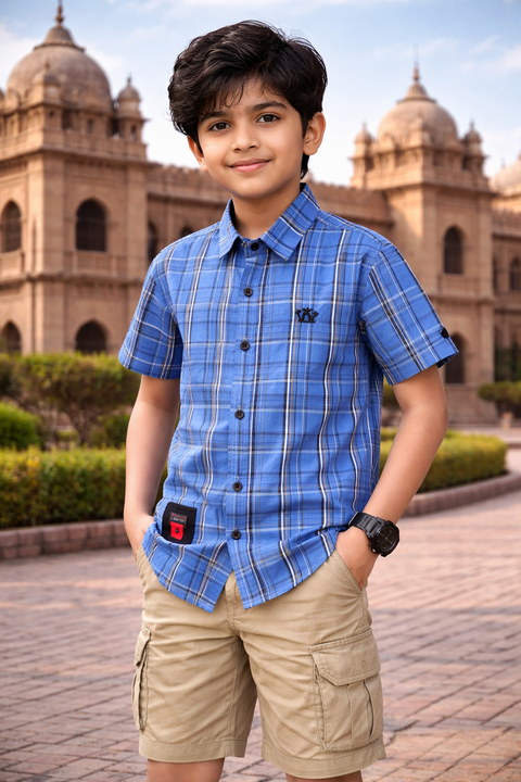 Boys Blue Checkered Half Sleeve Casual Shirt – Smart Summer Style