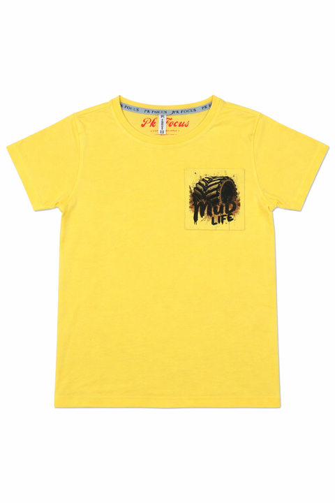 Boys Casual Yellow Printed Pocket T-Shirt – Mud Life Design