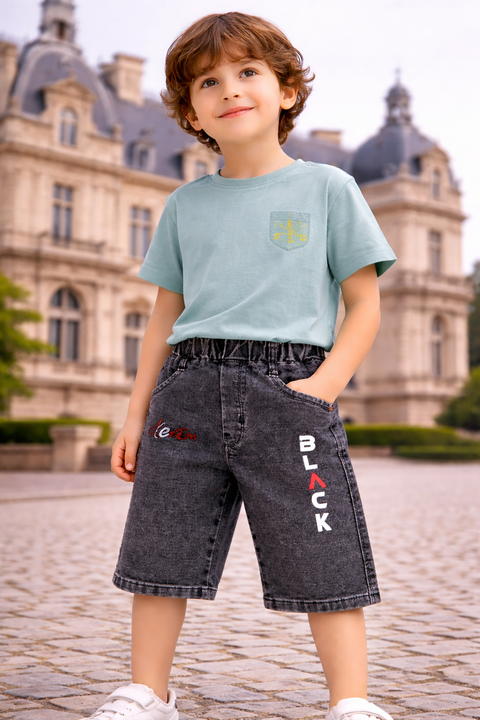 Boys Grey Denim Shorts with Print – Comfortable Summer Wear