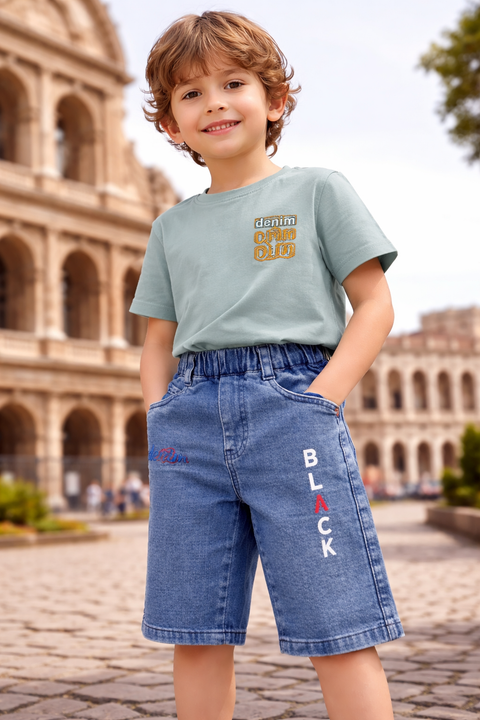 Boys Blue Denim Shorts with Print – Comfortable Summer Wear