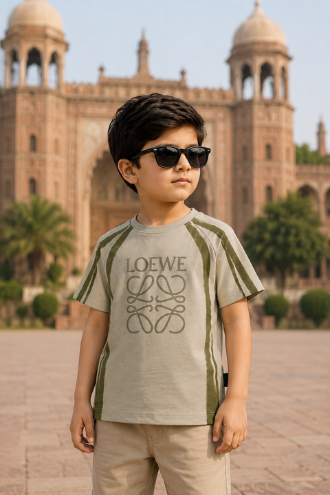 Olive Green Contrast Stitch Logo T-Shirt for Kids