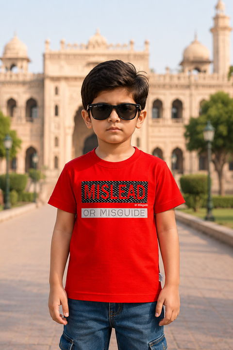Red “Mislead or Misguide” Graphic T-Shirt for Kids