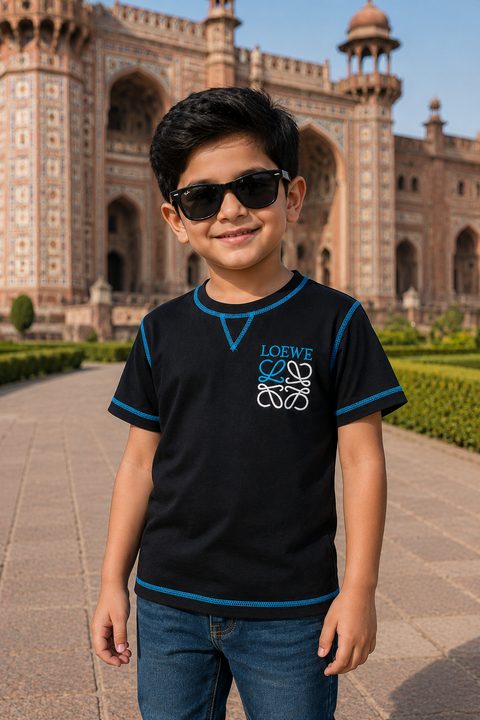 Black Contrast Stitch Logo T-Shirt for Kids
