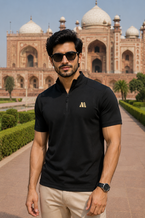 Men’s Black Half-Zip Performance T-Shirt