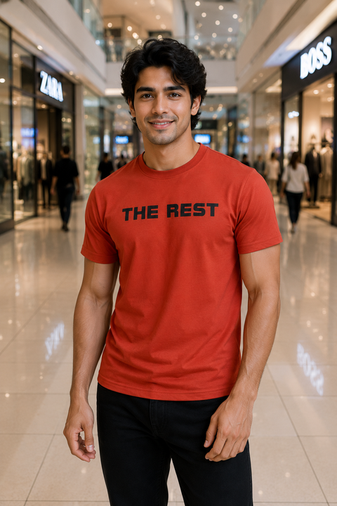 Men’s Premium Orange Crew Neck T-Shirt – “THE REST” Print