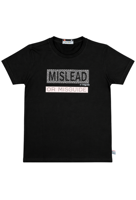 Black “Mislead or Misguide” Graphic T-Shirt for Kids