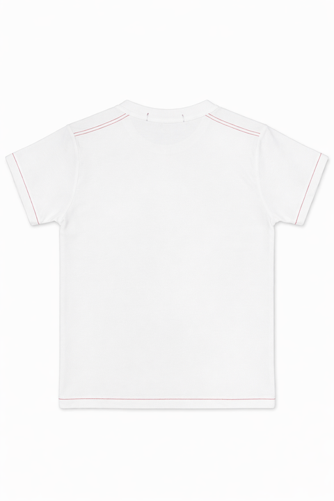 Kids Casual White Tee with Sports Car Graphic