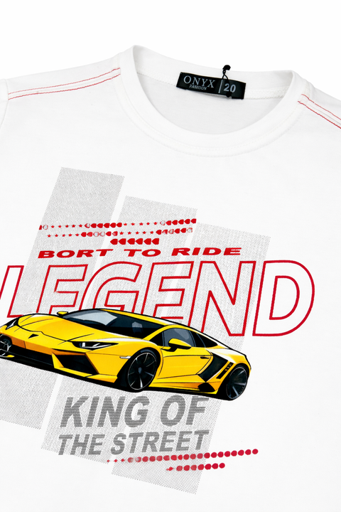 Kids Casual White Tee with Sports Car Graphic