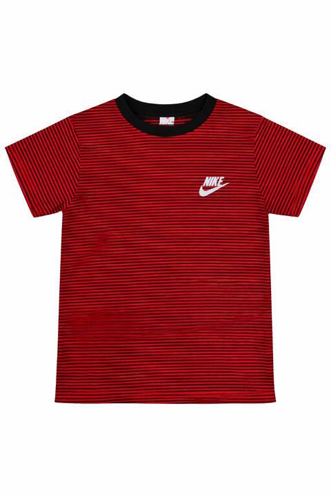 Red & Black Striped Nike Kids T-Shirt with Logo Print