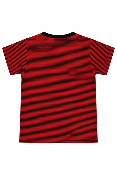 Red & Black Striped Nike Kids T-Shirt with Logo Print