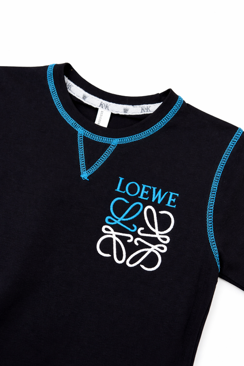 Black Contrast Stitch Logo T-Shirt for Kids