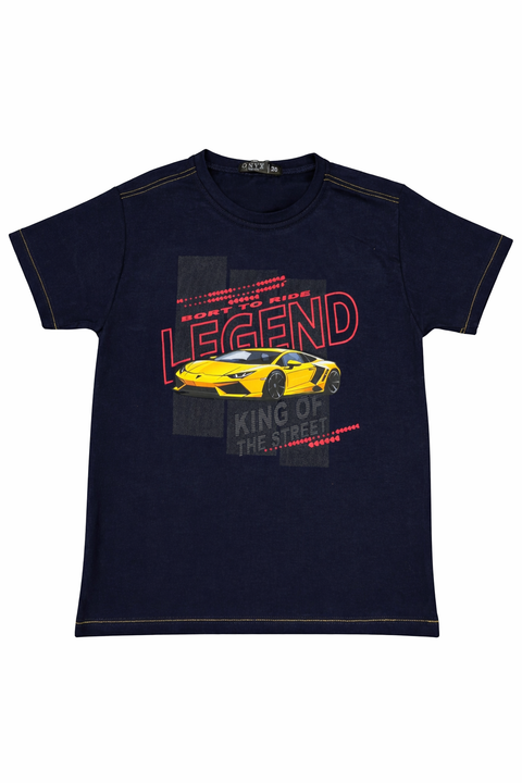 Kids Casual  Tee Dark Blue with Sports Car Graphic