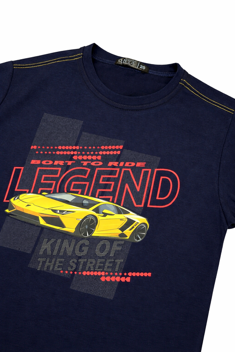Kids Casual  Tee Dark Blue with Sports Car Graphic