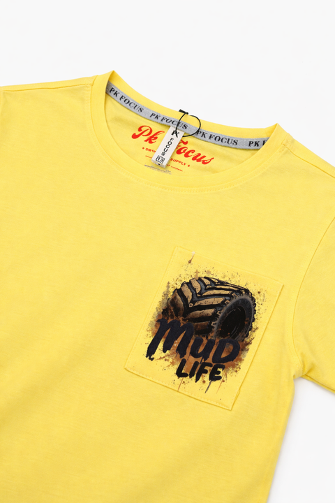 Boys Casual Yellow Printed Pocket T-Shirt – Mud Life Design