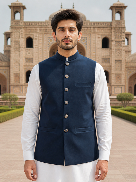 Elegant Navy Blue Waistcoat – Formal Ethnic Look
